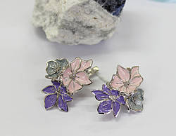 Сережки з фіолетовою емаллю Поляна квітів