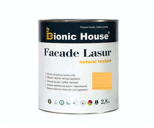 Фарба для дерева FACADE LASUR Bionic-House 2,8 л Світлий дуб А126, фото 2