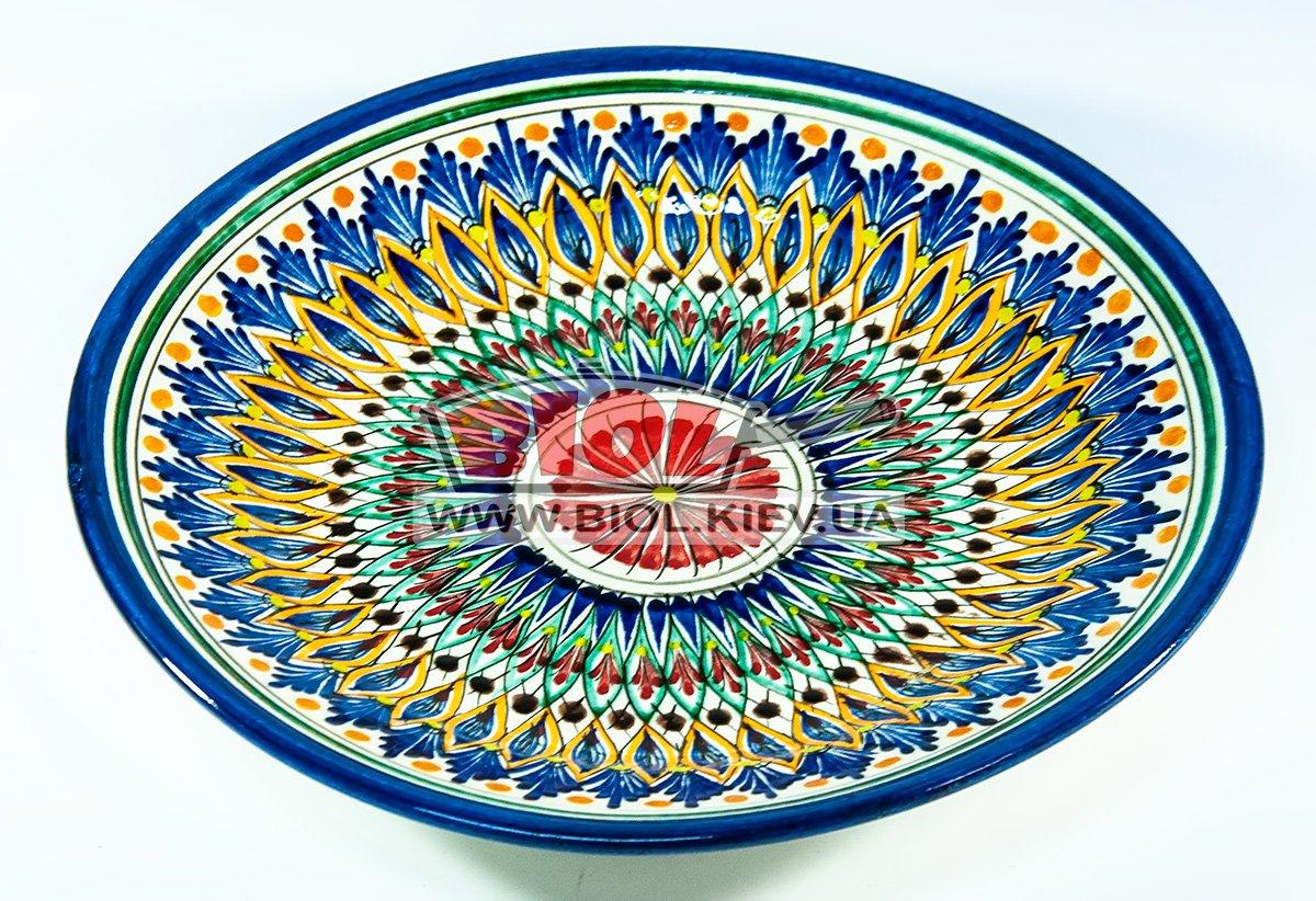 Тарілка вузбекська плоска 23х3 см, ручний розпис (варіант 13), фото 1