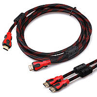 Шнур HDMI - HDMI v1.4 с фильтрами, в оплетке 1.5м красно-черный