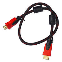 Шнур HDMI - HDMI v1.4 с фильтрами, в оплетке 0.8м красно-черный