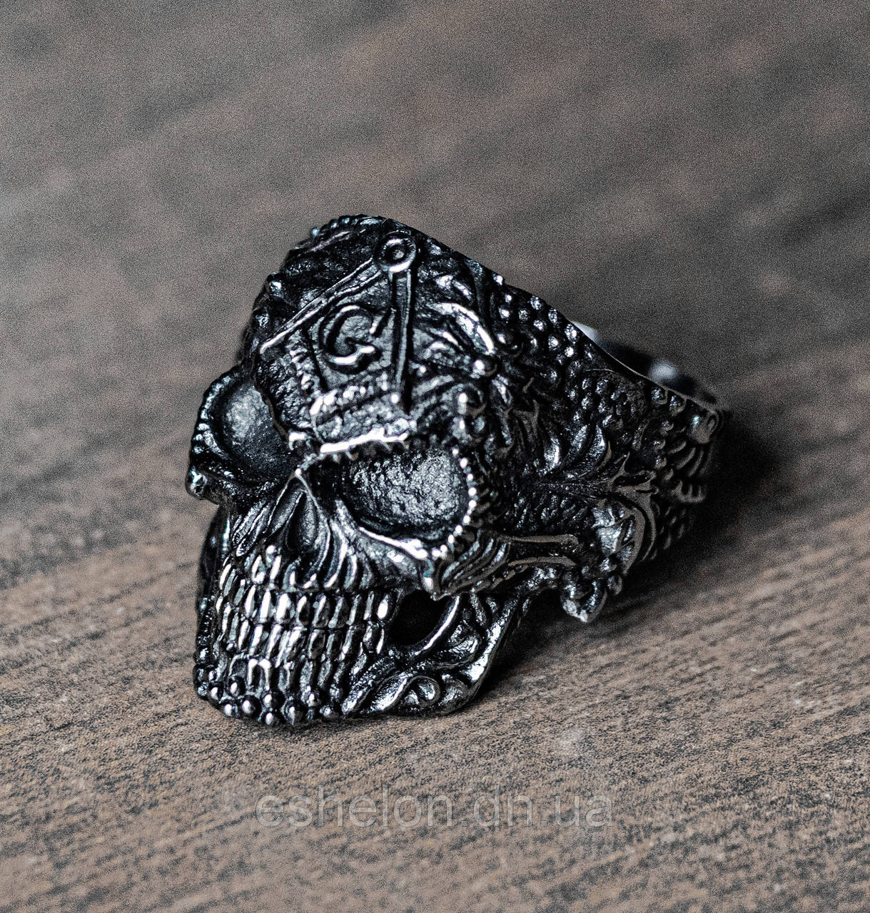 Кільце срібне Череп Масонський, фото 1