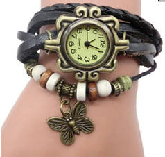 Жіночий годинник зі шкірозамінником під старовину з брелоком-метеликом, жіночий шкірозамінник коричневий Чорний