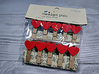 Прищепки декоративные с веревкой, набор 10 шт Красные сердца