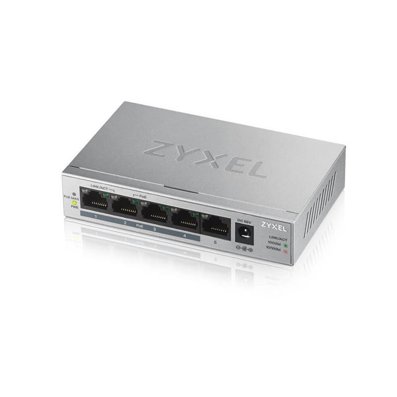 Комутатор ZYXEL GS1005HP (GS1005HP-EU0101F) (1xGE, 4xGE PoE+, max PoE 60 W), фото 1
