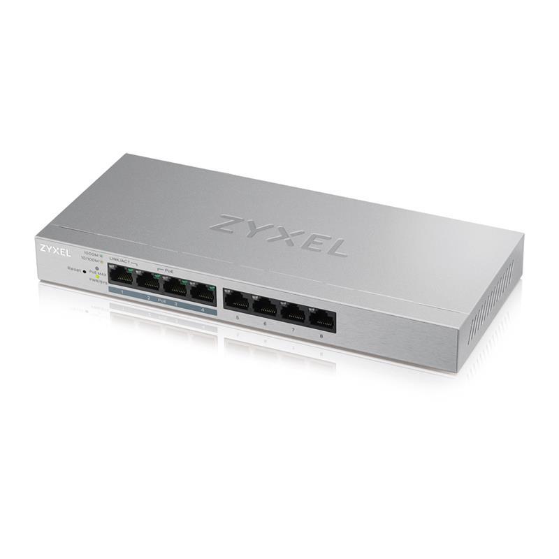Комутатор ZYXEL GS1200-8HP v2 (GS1200-8HPV2-EU0101F) (4xGE, 4xGE PoE, PoE 60W, метал, настільний, безшумний,