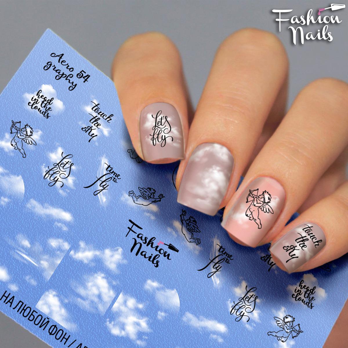 Наклейки для нігтів Янголята Небеса Написи Fashion Nails ( Водний Слайдер дизайн для нігтів ) Aero54, фото 1
