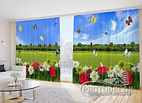 Фото Шторы "Цветы в поле и бабочки" 2,7м*2,9м (2 полотна по 1,45м), тесьма