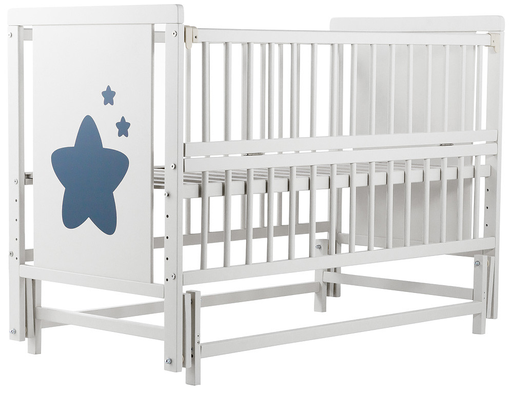 Дитяче ліжечко "Дубик-М" Зірочка біле з відк.боковинкою на маятнику.