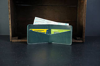 Шкіряний гаманець портмоне Компакт, натуральна шкіра італійський Краст, колір Зелений, фото 3