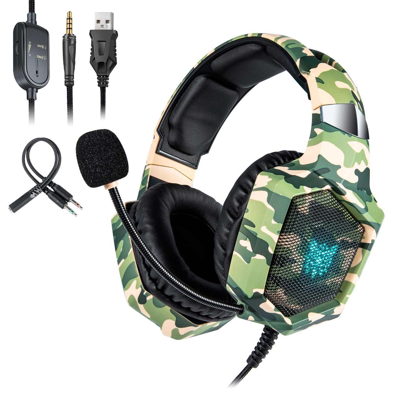 ONIKUMA K8 Геймерські навушники для онлайн ігор з мікрофоном і підсвічуванням камуфляж