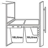 Сміттєва висувна 400 мм 2х18 л з довідником із кришкою біла Muller, фото 7