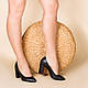 Туфлі жіночі класичні чорні шкіряні з гострим носком і стійким каблуком 9 див. Будь-який колір., фото 3