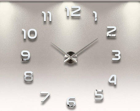 Годинник настінний 3D-наклейки DIY CLOCK сріблястий від 50 до 70 см (ZH521-S), фото 2