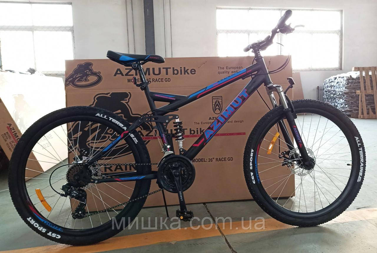 Велосипед горный двухподвесный AZIMUT Race GFRD 26" рама 18", черно-синий