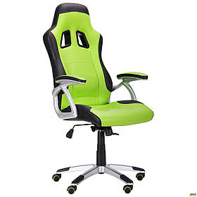 Комп'ютерне крісло АМФ Форсаж №6 зелений кожзам сидіння для гри-геймерів гоночне