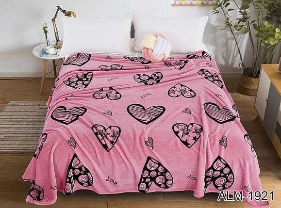 Плед покривало 160х220 велсофт Серця на ліжко, диван, фото 1