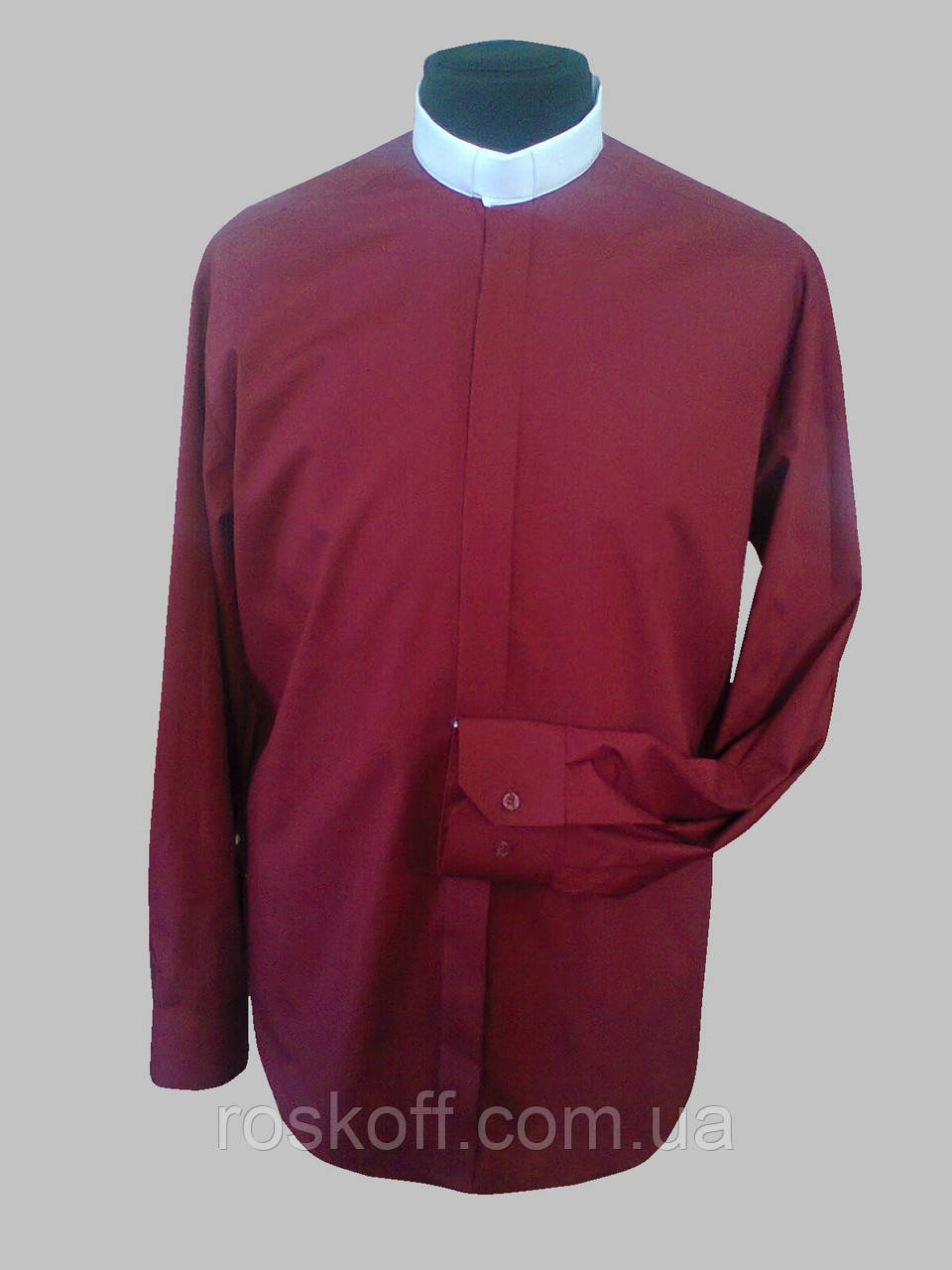 Сорочка для священників (білий комір) бордового кольору з довгим рукавом