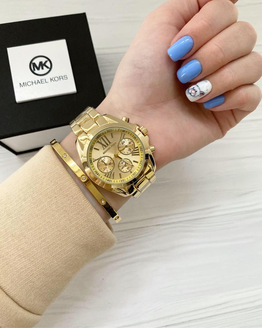 Жіночі кварцові наручний годинник Michael Kors Майкл Корс на металевому браслеті золотистого кольору