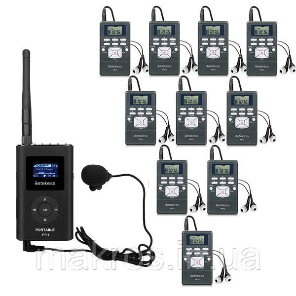 Радіогід комплект 1 передавач і 10 приймачів FT11 FM, фото 1