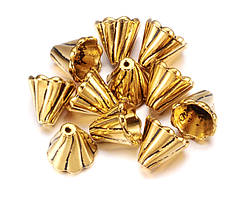 Колпачок кінцявік для бус металеве золото античне 12x13 мм