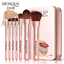 Набір кистей Bioaqua 7 шт Make up beauty в металевому футлярі (рожеві)