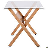 Обідній скляний стіл АМФ Maple стільниця прозоре ніжки-метал фарбований під дерево бук, фото 3