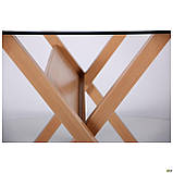 Обідній скляний стіл АМФ Maple стільниця прозоре ніжки-метал фарбований під дерево бук, фото 5