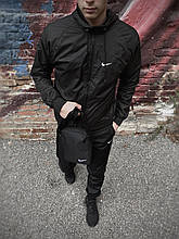 Комплект Вітрівка + Штани + Подарунок Nike Wind black весняний осінній Спортивний костюм чоловічий Найк чорний