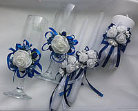 Свадебный набор "Бокалы-свечи" Синий