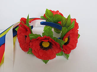 Український Віночок "Червоні Маки" З Стрічками