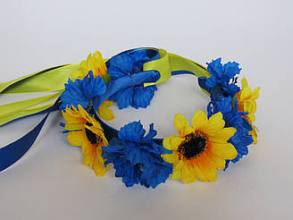Український Віночок Зі Стрічками "Волошки і Соняшники"