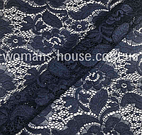 Ткань Гипюр стрейч набивной с крупными цветами Темно-синий