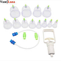 Вакуумні антицелюлітні масажні банки 12 штук з насосом (90260)