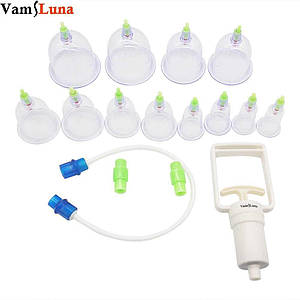 Вакуумні антицелюлітні масажні банки 12 штук з насосом (90260)