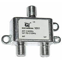 Диплексер SAT/TV GI SD01 совмещение спутникового 950-2150 эфирного 5-860 в один кабель проход питания по SAT