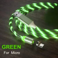 Магнитный USB 2.0/Micro, 1m, 2А, кабель, светящийся GREEN, OEM, круглый, вращение 360 град. (12516)