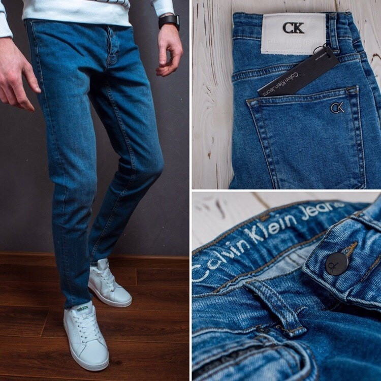 Джинсы мужские синие деми прямые однотонные молодёжные Calvin Clein