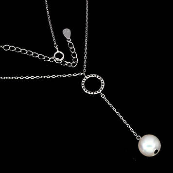 Кулон Перли натуральний + CZ. Срібло 925, покрите білим золотом 14 каратів + ланцюжок у подарунок