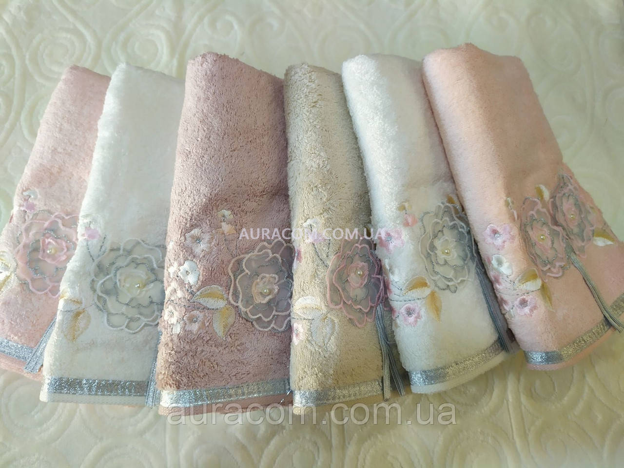 Бамбукові рушники, для особи, Pupilla. Квітка ЗD, упаковка 6 штук, Туреччина, фото 1