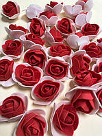 Троянди з латексу, 2 кольорові, червоний із білим (ФОМ, FOAM) 500 шт. пачка (для ведмедиків)