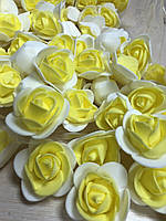 Троянди з латексу, 2 кольорові, жовтий із білим (ФОМ, FOAM) 500 шт. пачка (для ведмедиків)