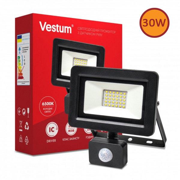 Прожектор LED Vestum з датчиком руху світлодіодний 30 W 2 900 Лм 6500 K 175-250V IP65