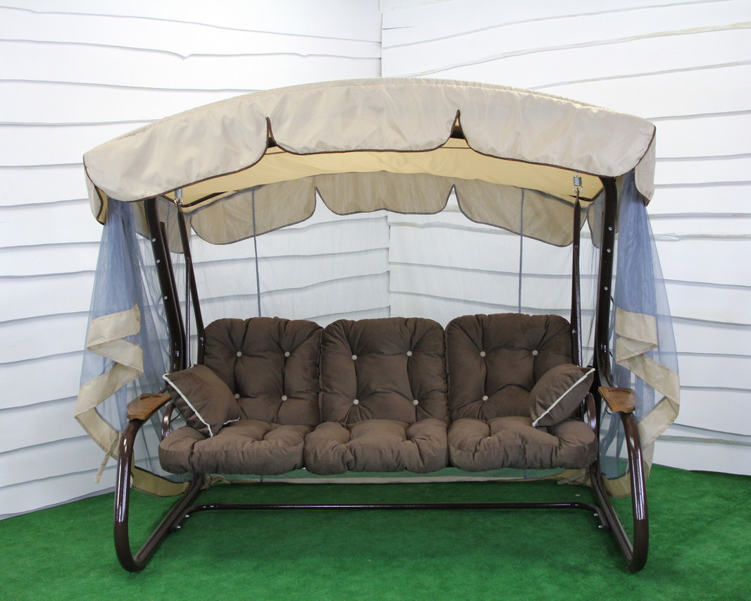 Садові гойдалки АЛАНІЯ Гойдалки з відкидною спинкою та москітною сіткою, фото 1