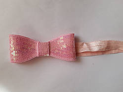 Пов'язка дитяча рожева з паєтками - бант близько 10см, окружність 36-48см
