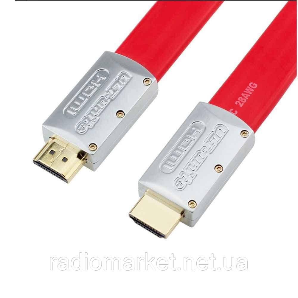 Шнур HDMI "ULT-unite" (шт.- шт.) version 2.0, метал.gold, 15 м, червоний, у коробці, фото 1