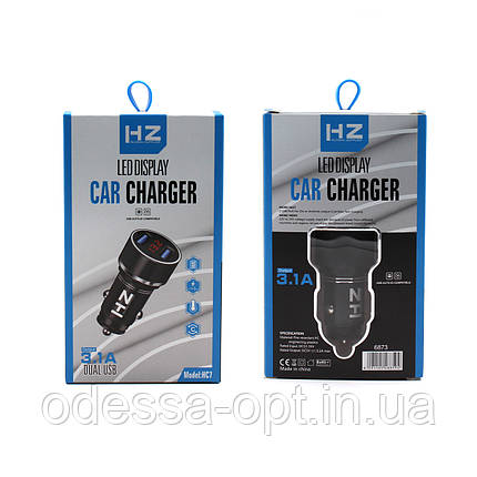 Адаптер CAR (АВТОМОБІЛЬНИЙ) 2 USB HC7 3.1A з відображенням напруги, фото 1