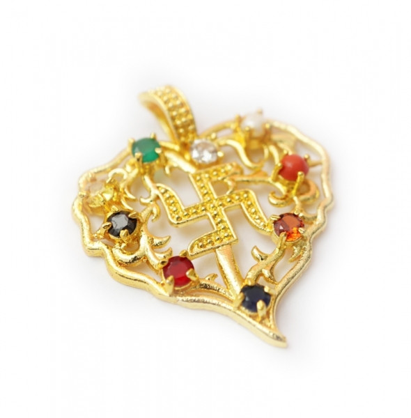 Кулон металевий із камінням Свастика на аркуші