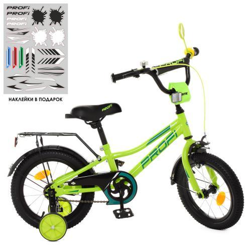 Дитячий велосипед PROF1 14д. Y14225 Prime, салатовий,дзвінок,додаткові колеса