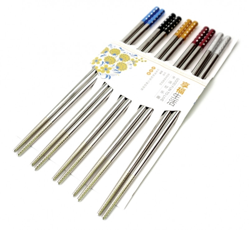 Палички для їжі сталеві кольорові в блістері набір 5 пар